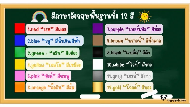 สีภาษาอังกฤษ 12 สีพื้นฐาน และตารางเฉดสีภาษาอังกฤษ 80 สี
